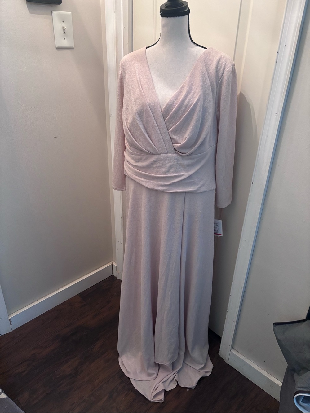 Oleg Cassini Blush champagne Draped V-Neck Evening Gown